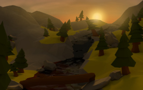 low poly, sunset