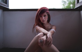 portrait, sitting, redhead, model, girl
