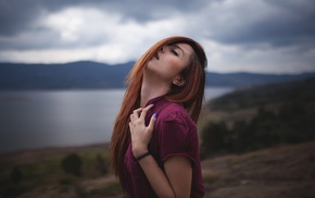 closed eyes, girl outdoors, face, piercing, girl, redhead