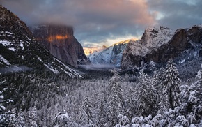 snow, valley, landscape