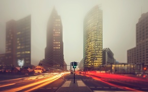 skyscraper, Berlin, Germany, mist, street, cityscape