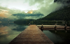 landscape, mountain, mist, lake, nature