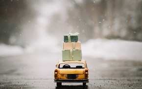 presents, miniatures, car, snow