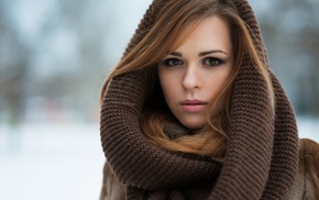 winter, brunette, portrait, long hair