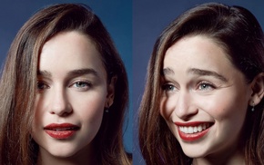 girl, brunette, collage, red lipstick, Emilia Clarke