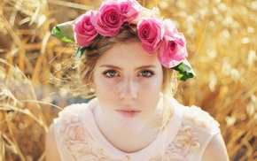 face, girl outdoors, portrait, flowers