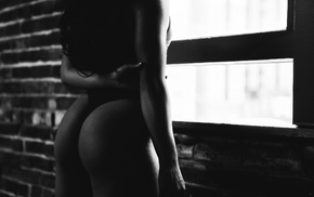 monochrome, model, window, ass, girl