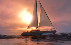 Grand Theft Auto V, boat, sea, sunset