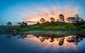 landscape, nature, sunset, lake