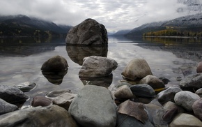 lake, landscape, rock