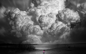 clouds, girl outdoors