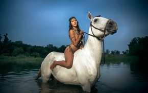 horse, model, girl outdoors, animals