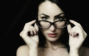 black background, girl with glasses, girl, portrait, face