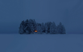 snow, landscape, house