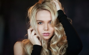 blue eyes, Maxim Maksimov, blonde, girl, hands in hair, face