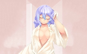 cleavage, robes, Touhou, blue hair, smiling, Letty Whiterock
