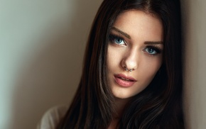Milan R, girl, brunette, face, nose rings, closeup