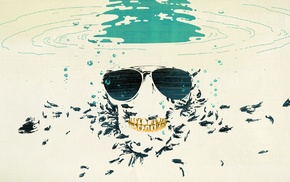 skull, glasses, abstract, artwork, water