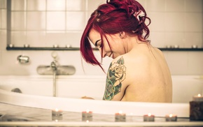 model, girl, redhead, bathtub