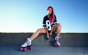 redhead, girl, rollerskates, model