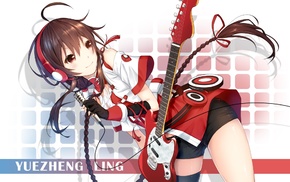 Yuezheng Ling, gloves, guitar, anime girls, braids, thigh