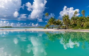 clouds, sea, French Polynesia, tropical, reflection, beach