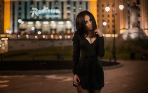 girl, cleavage, black dress, portrait