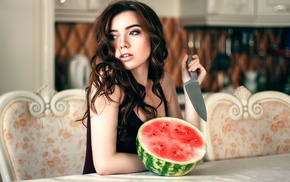 girl, watermelons