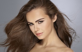 model, face, simple background, girl, brunette, Xenia Deli
