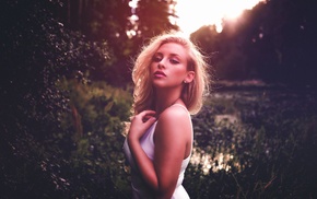 girl, girl outdoors, portrait, white dress, blonde, model