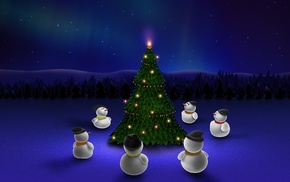 snowmen, Christmas Tree, Christmas