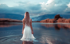 landscape, water, girl outdoors
