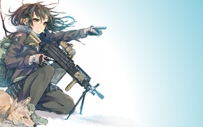 weapon, anime girls, pantyhose, girl with guns, glasses, fox