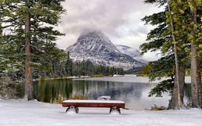 landscape, snow, lake