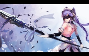 anime girls, blindfold, weapon, original characters, twintails, purple hair
