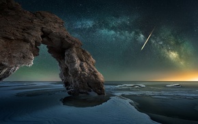 long exposure, Milky Way, rock, landscape, starry night, ice