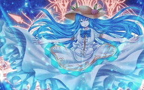 Hinanawi Tenshi, hat, long hair, anime girls, blue hair, dress