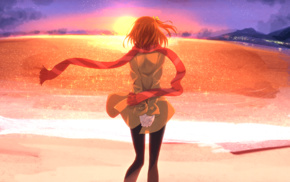 anime, Kousaka Honoka, short hair, sunset, scarf, Love Live