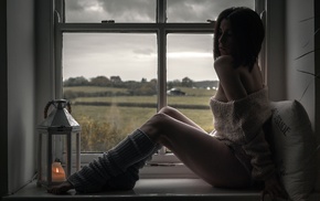 lantern, window, model, girl