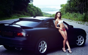 Celica, lingerie, girl, road, girl with cars