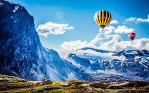 hot air balloons, mountain