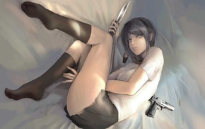 anime girls, knife, gun