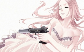 dress, original characters, closed eyes, anime girls, gun, pistol