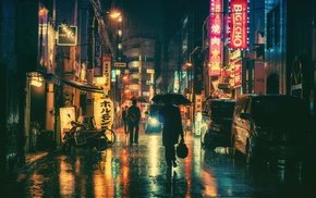 town, night, Japan, city