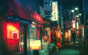 city, night, Japan, town
