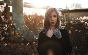 girl, sunset, tattoo, portrait