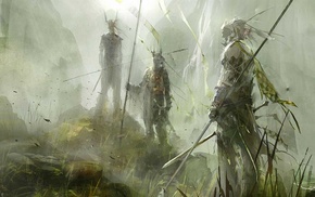 spear, fantasy art, warrior, green