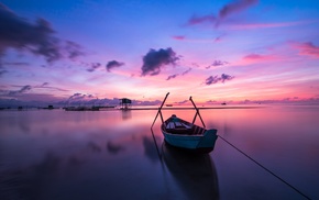 sunset, sea, boat