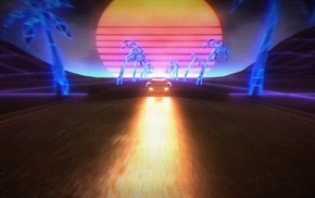 synthwave, car, retro games, neon, 1980s, New Retro Wave