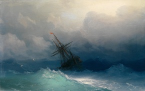 ship, Ivan Aivazovsky, artwork, sea